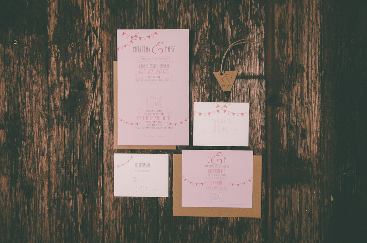 wedding stationery wedding save the date Invitation Kraft pink recycled paper
