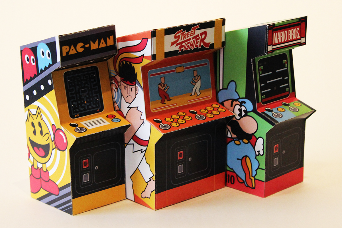 pac man STREET FIGHTER mario arcade machines Cabinets paper craft