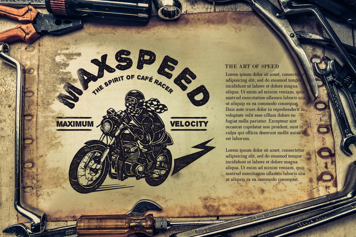 Mockup template Retro logo Badges vintage motorcycle rusted photos industrial grunge Distressed