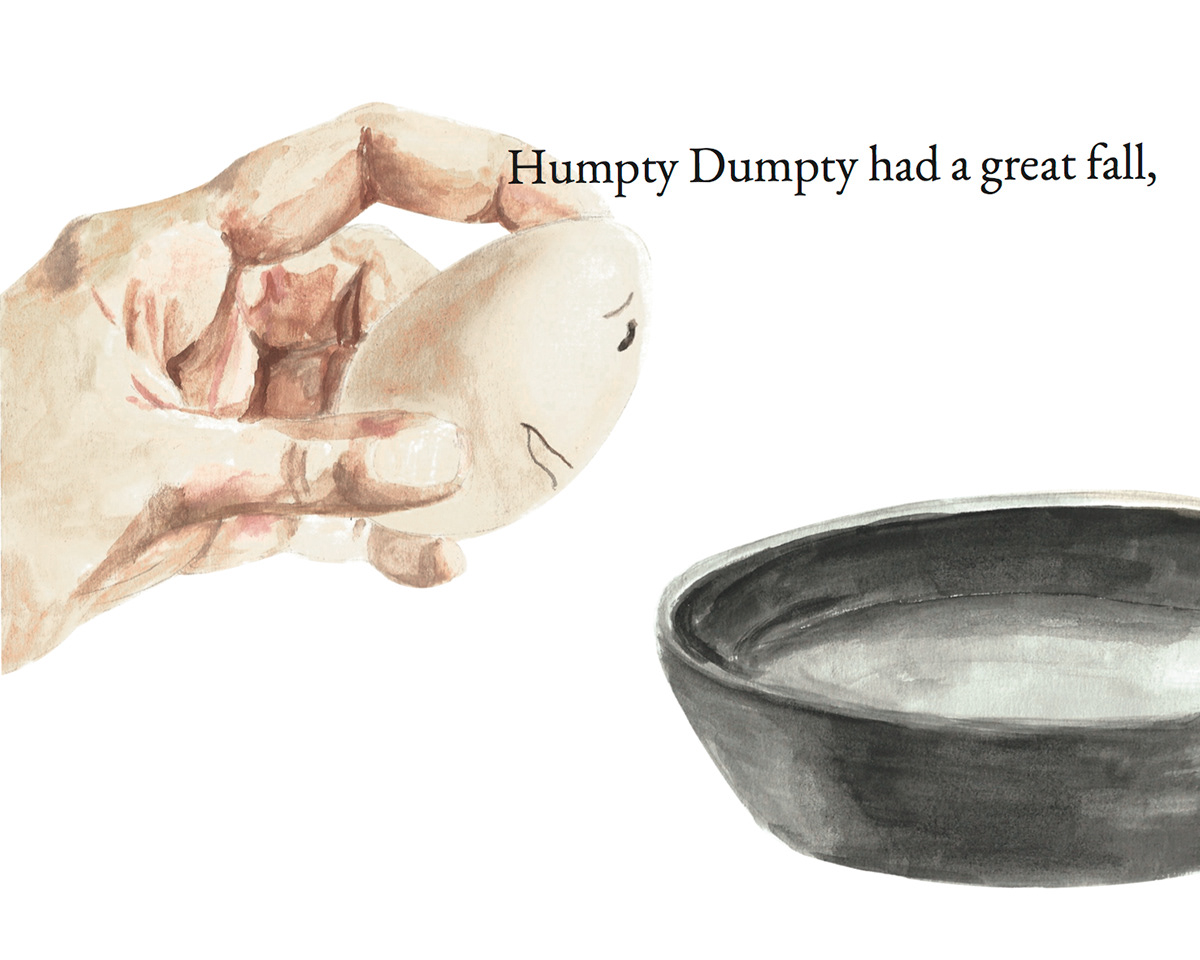 watercolor humpty dumpty egg Pan hand sunny side up nursery rhyme