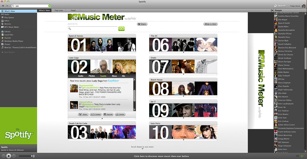 MTV Music Meter Spotify app user interface design
