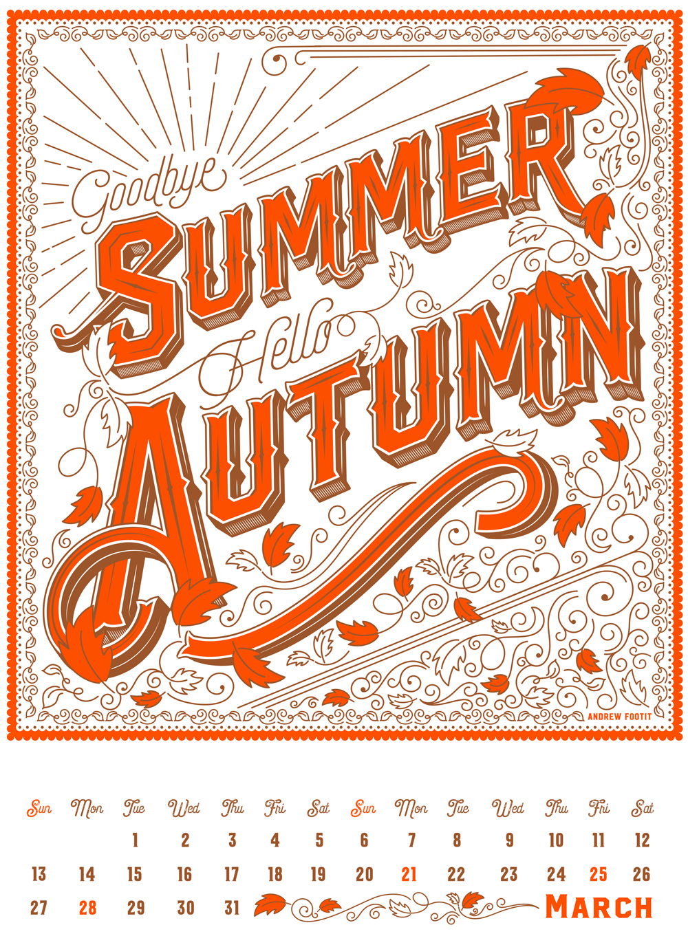 ESSIE letterpress calendar almanac autumn Fall leaves