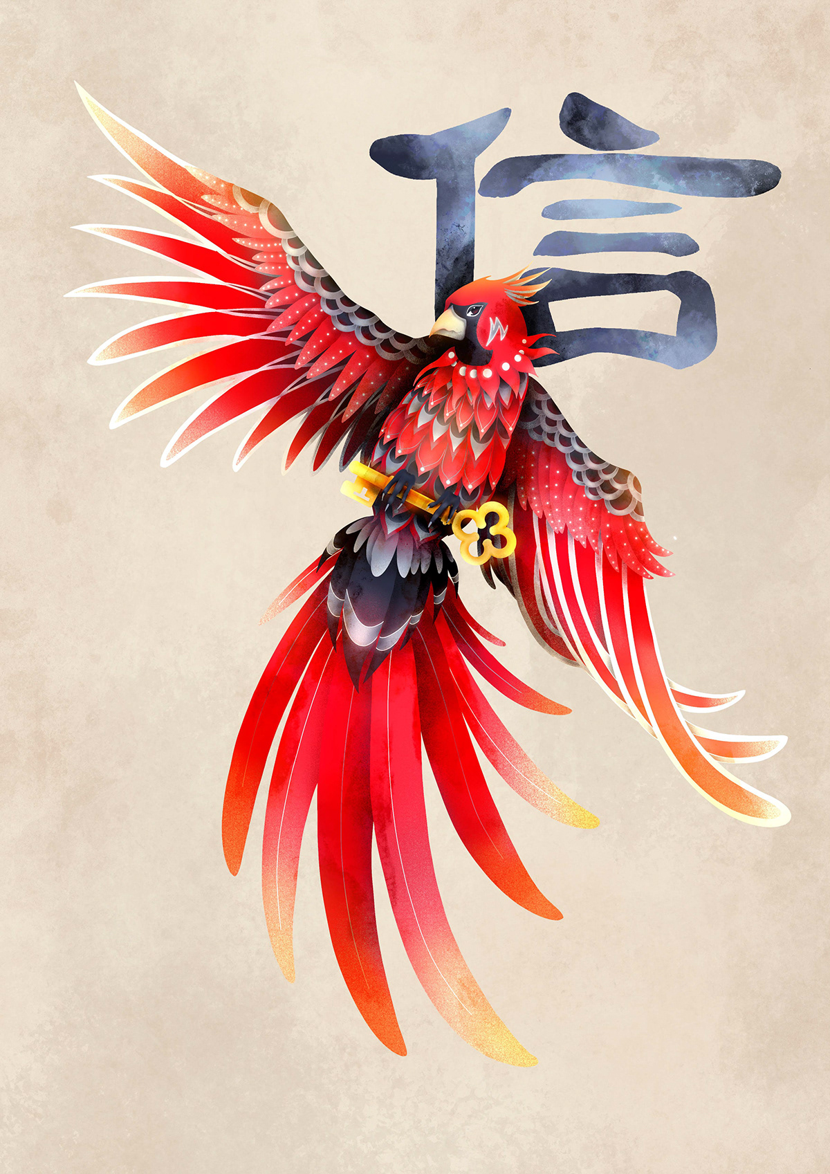 bird chinese Confucius culture Digital Art  fung huang ILLUSTRATION  philosophy  Phoenix Procreate