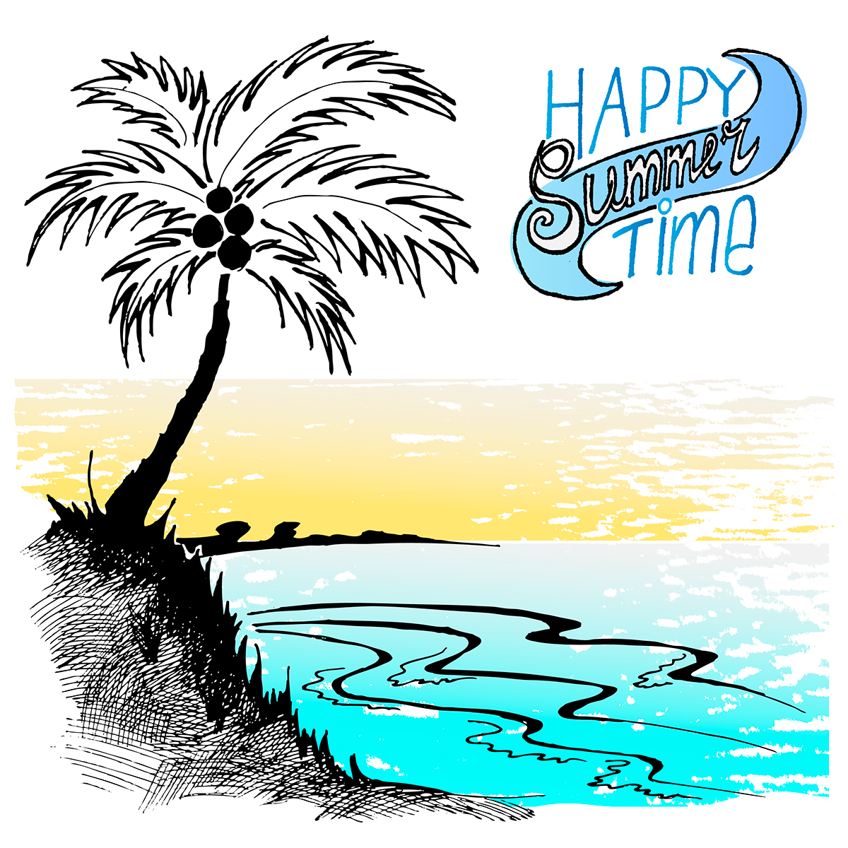 sketch beach palm trees sea Ocean Island