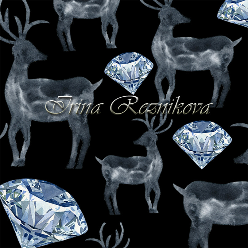 watercolor pattern diamond  deer animal Nature stone
