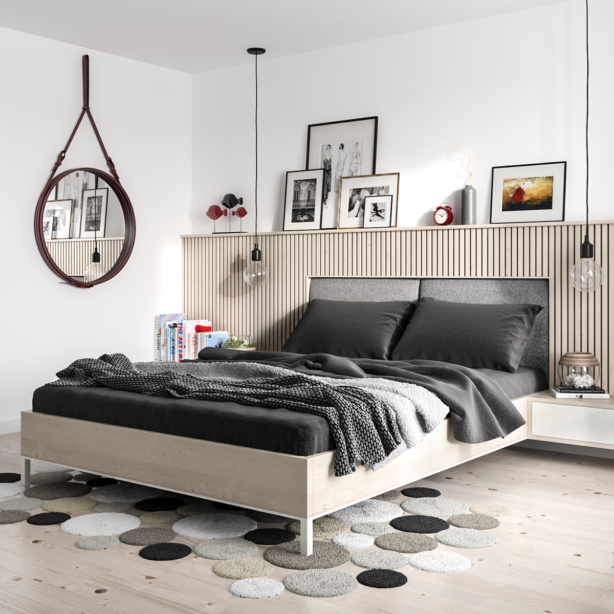 bedroom CGI visualization 3D vray 3d max Scandinavian photoshop