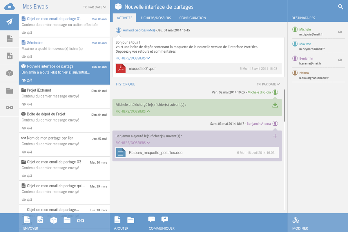 UI management interface for shared files