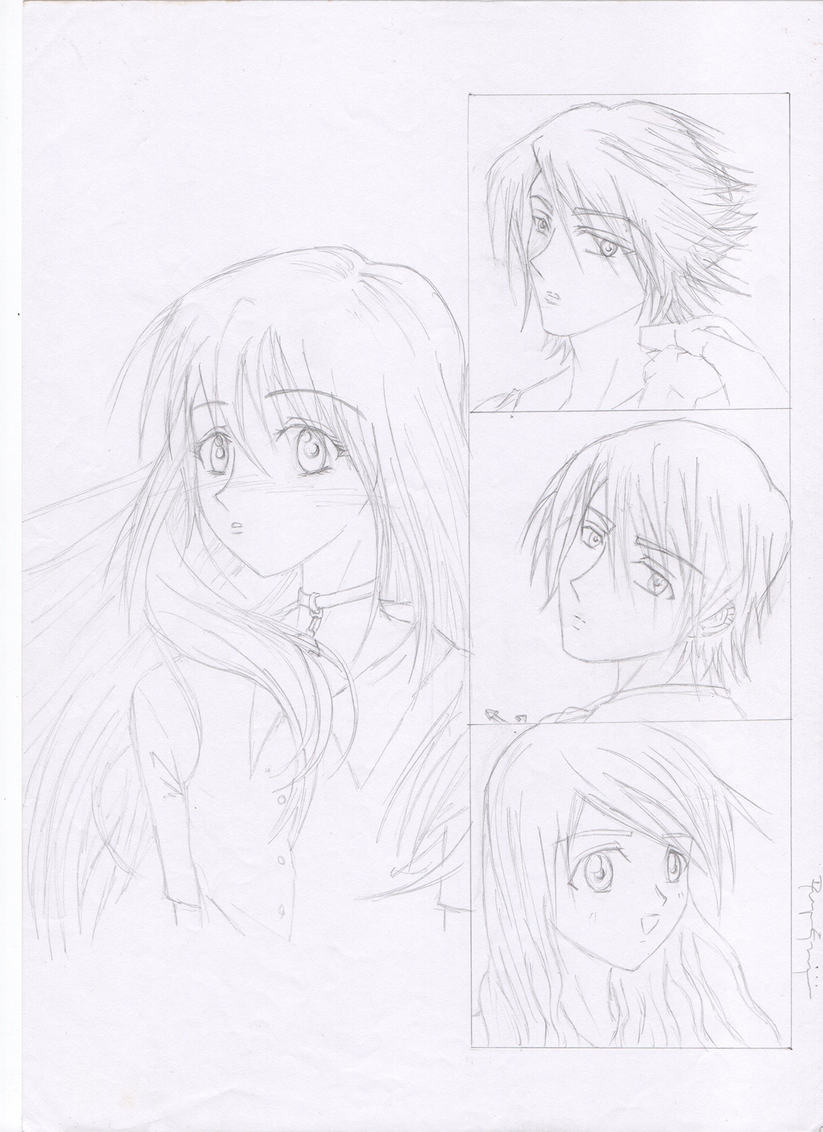 anime sketch manga girl graphite