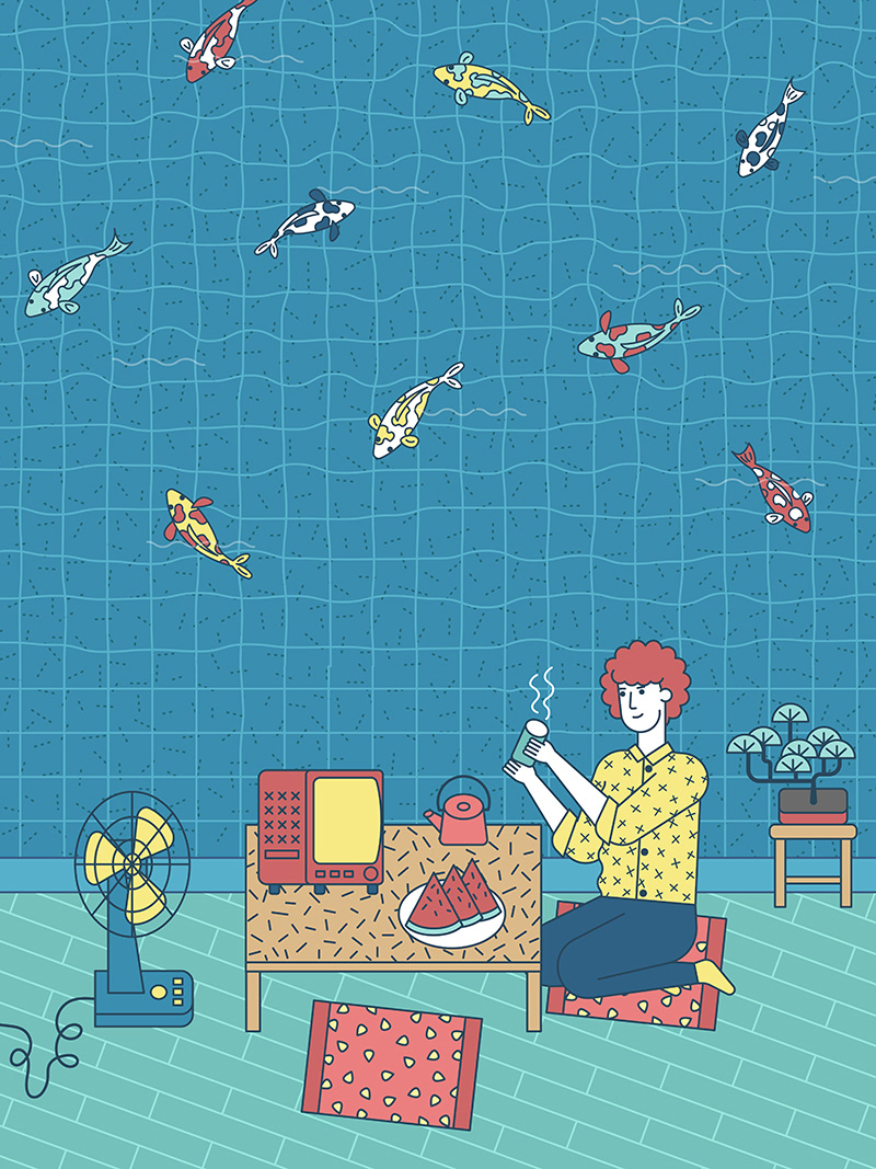 editorial ILLUSTRATION  lifestyle magazine lineart cute relaxing worklife workplace cafe