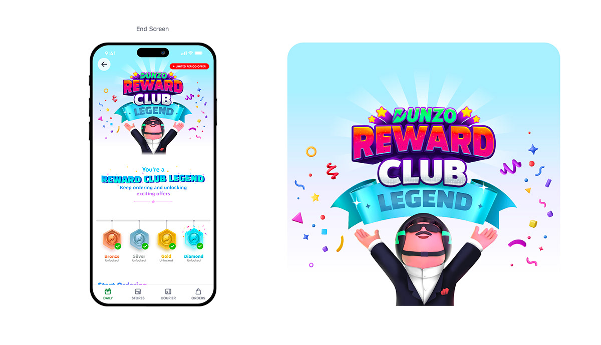 uiux dunzo Mascot gamification Mobile app ui design user interface app design rewardclub