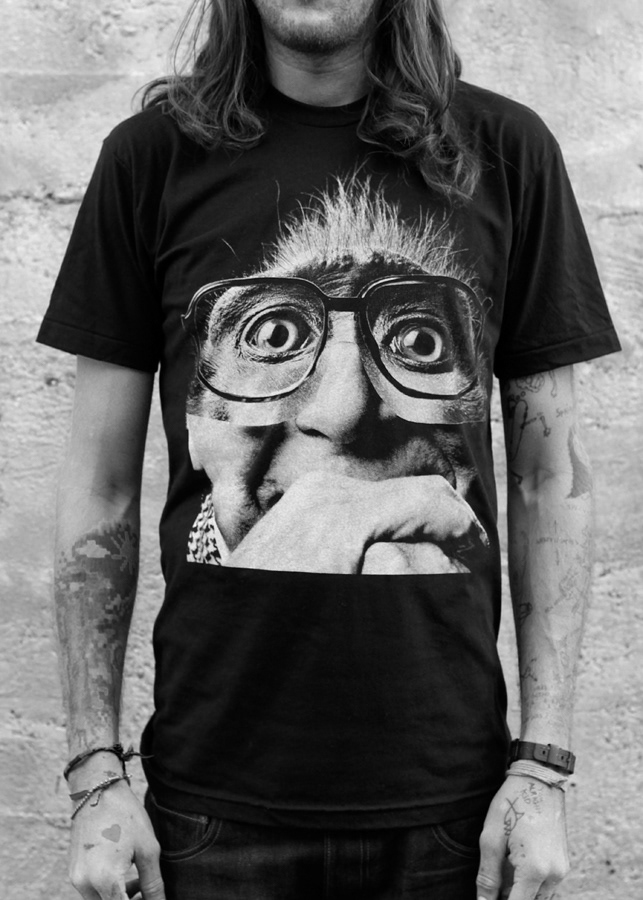 art collage Thinker monkey man glasses black & white perception unity