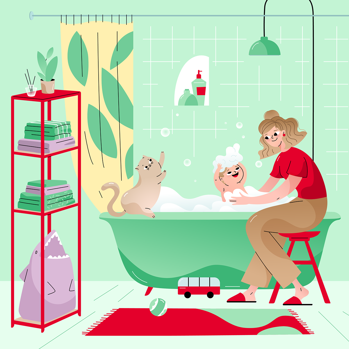 Cat Character family home ILLUSTRATION 