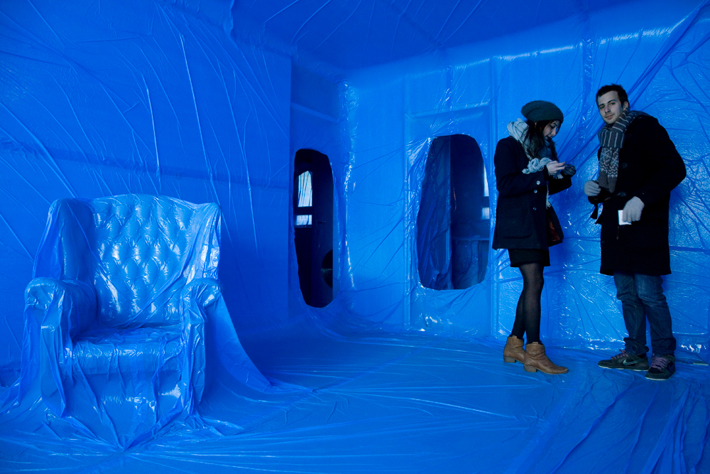 penique productions installation inflatable blue the market estate project 18 clocktower place art London video house