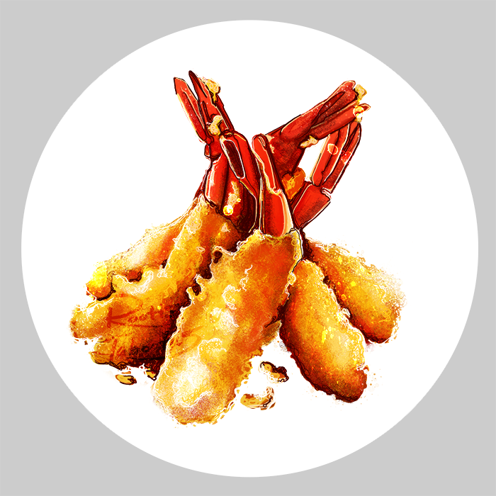 Food  Illustrating the Edible shrimp Shrimp Tempura spot illustration