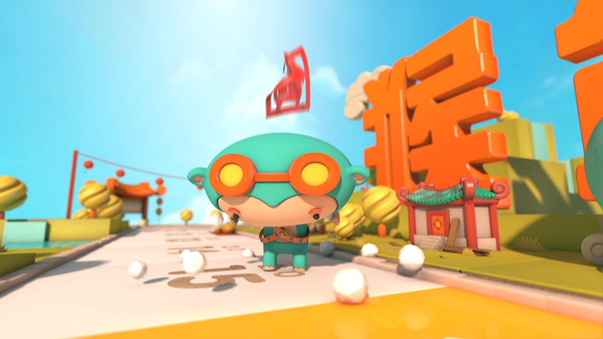 chinese new year monkey Monopoly 3D motion motion graphic MediaCorp channel u Ident Channel Character broadcast game ID