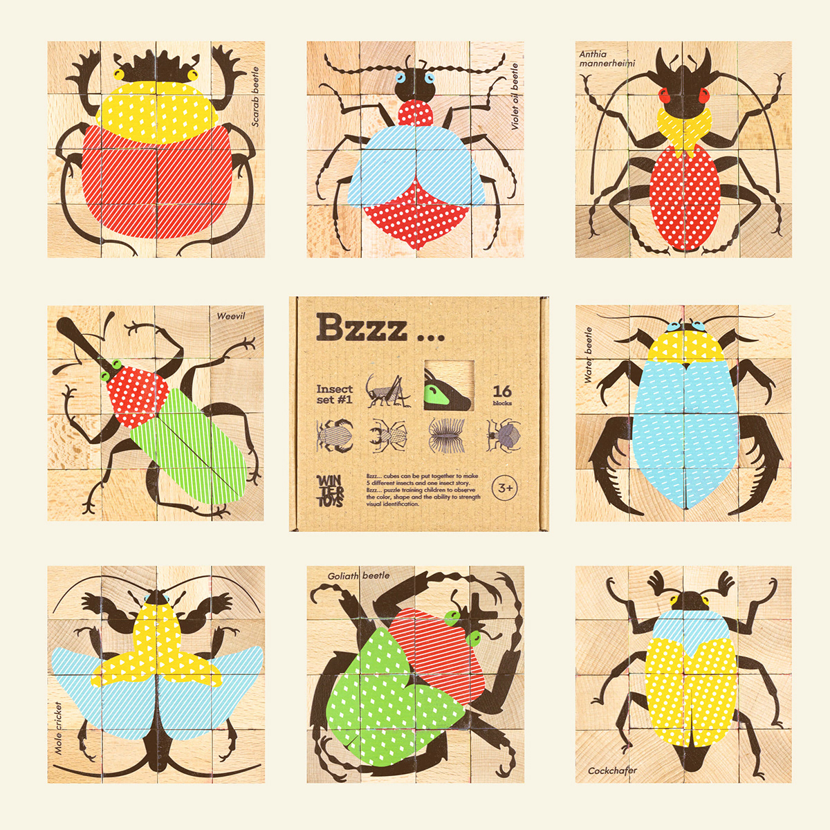 beetle Block Puzzle bugs ILLUSTRATION  Insects kids set toys wooden cubes насекомые