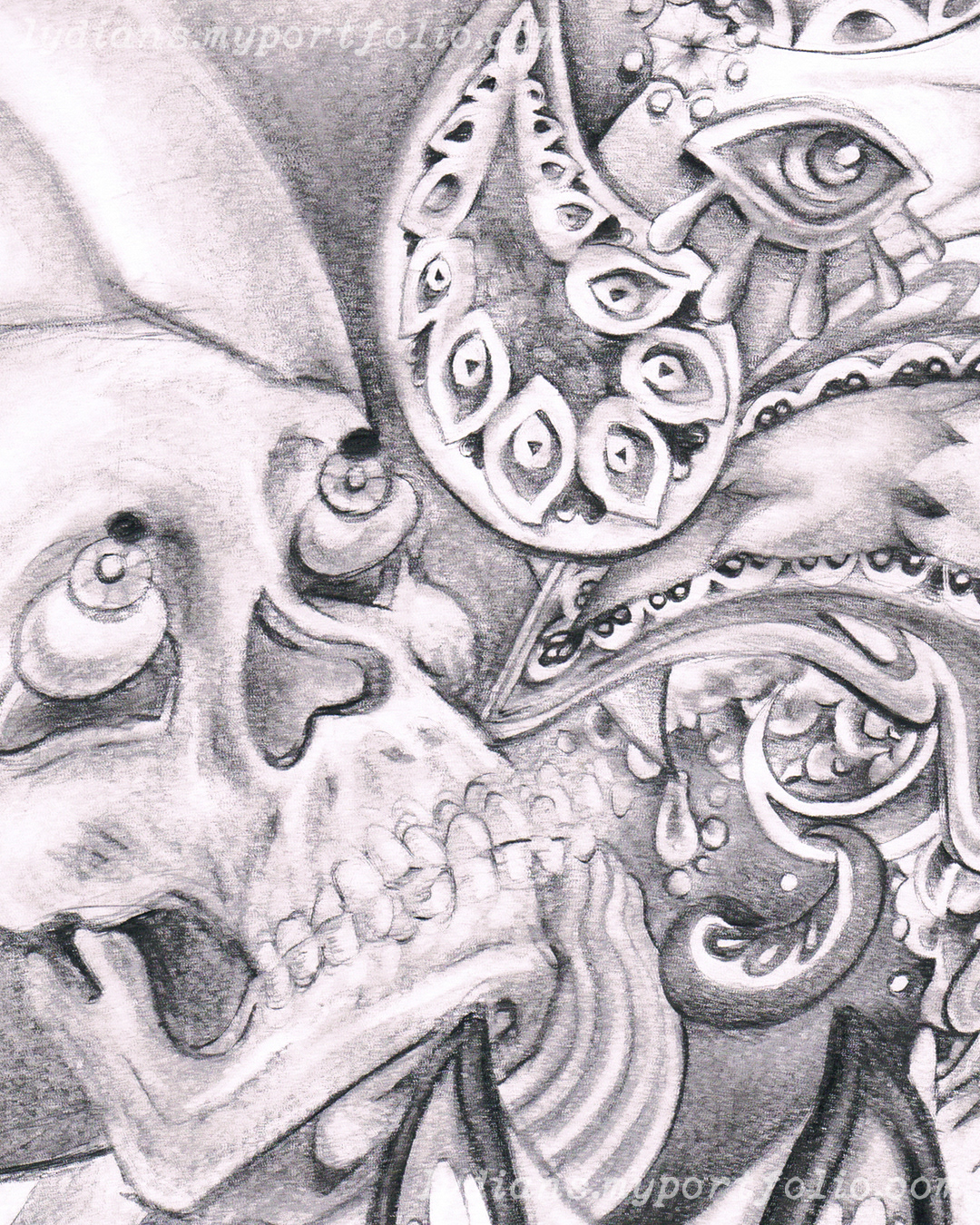 artwork black and white Drawing  FOX graphite psychedelic skull traditional