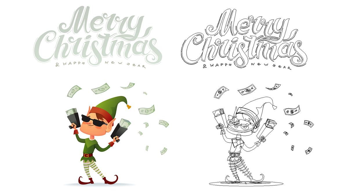 Merry Christmas happy new year santa elf vector