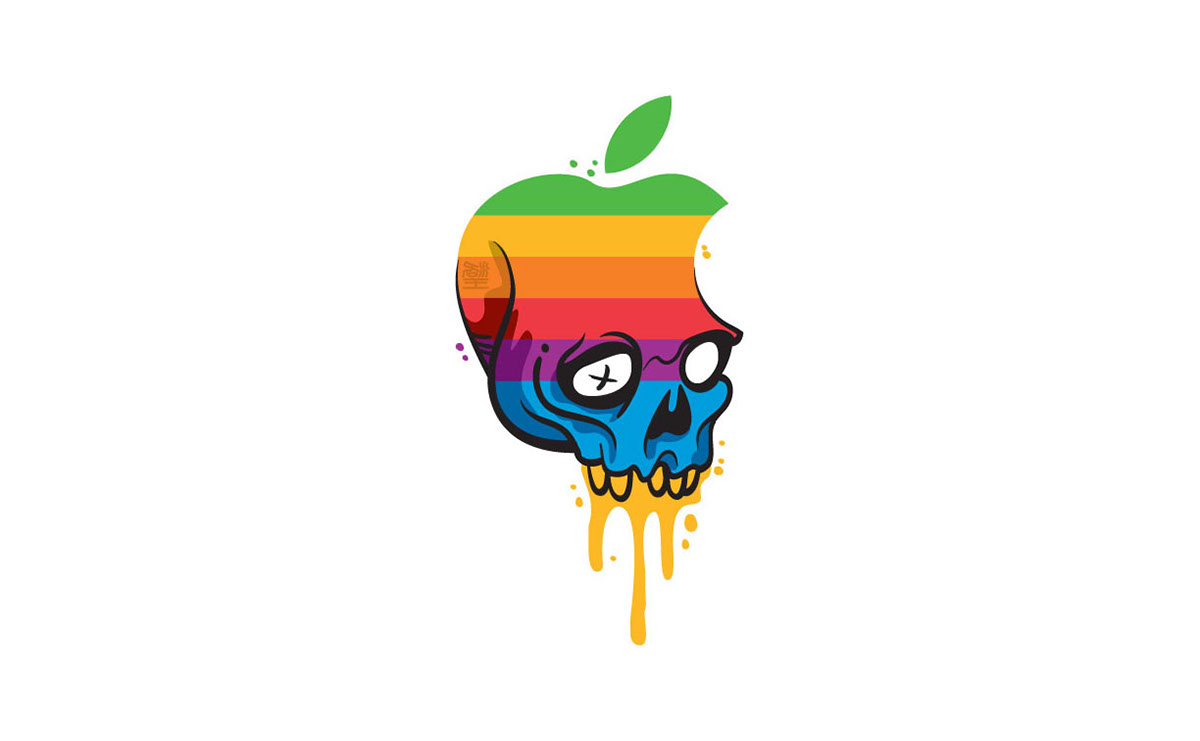 FREE Hackintosh iPhone 4 WallPaper - Rainbow and Silver Apple/Skull MashUp hack Hackintosh wallpaper Iphone 4 rainbow skull silver free phone dots lighting lightingbolt