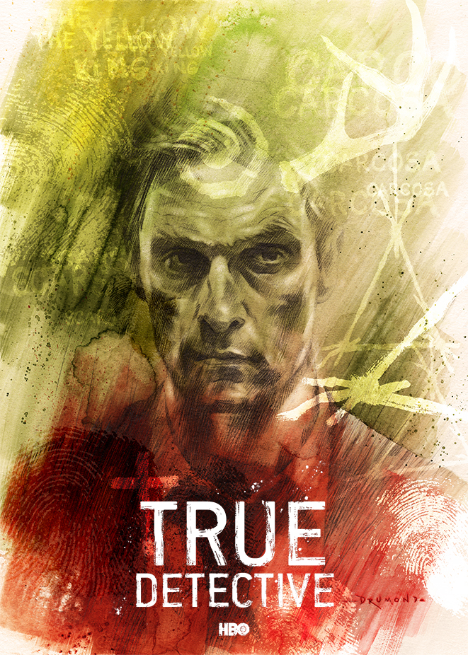 True Detective  McConaughey rust cohle watercolor pencil ink digital hbo yellow king green brown devil tv