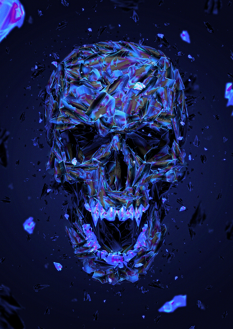 skull dissolved Fractured diamonds Bullet death vampire breaking shatters glass effect vector portrait Ps25Under25