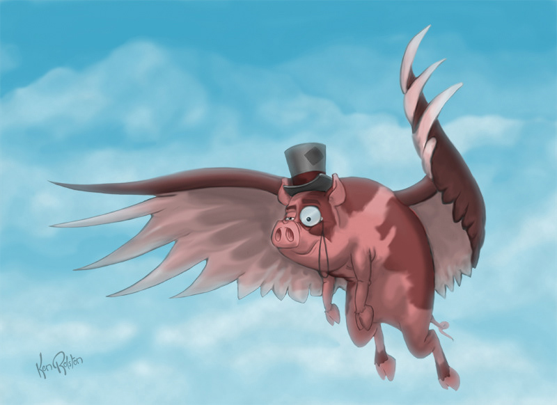 Ken Rolston digital  painting nelson  pig Flying When Pigs Fly Monocle top hat