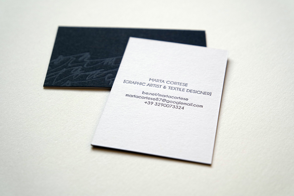 business card handprinted handmade black White