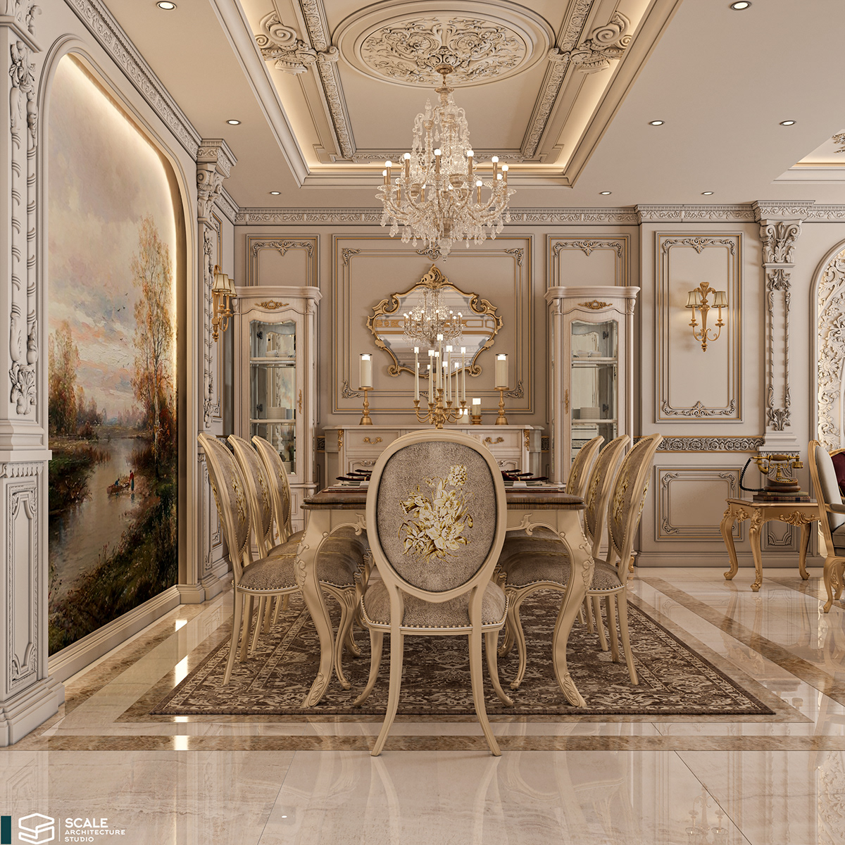 reception interior design  architecture Render visualization vray Classic