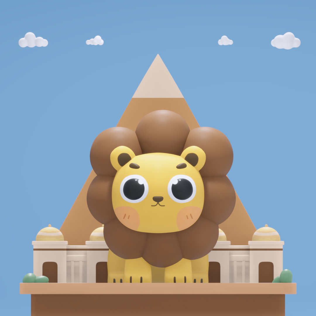 A cute 3D character design of Sunway Pyramid's Lion