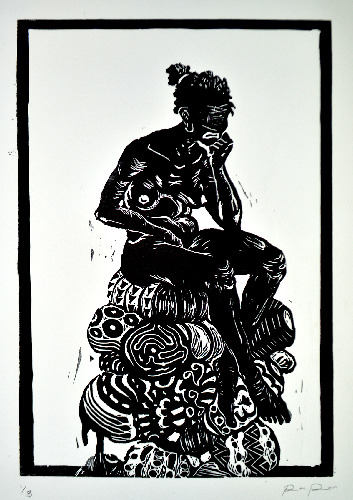 printmaking prints print art relief black fine Terron Terron Sorrells MICA paper ink