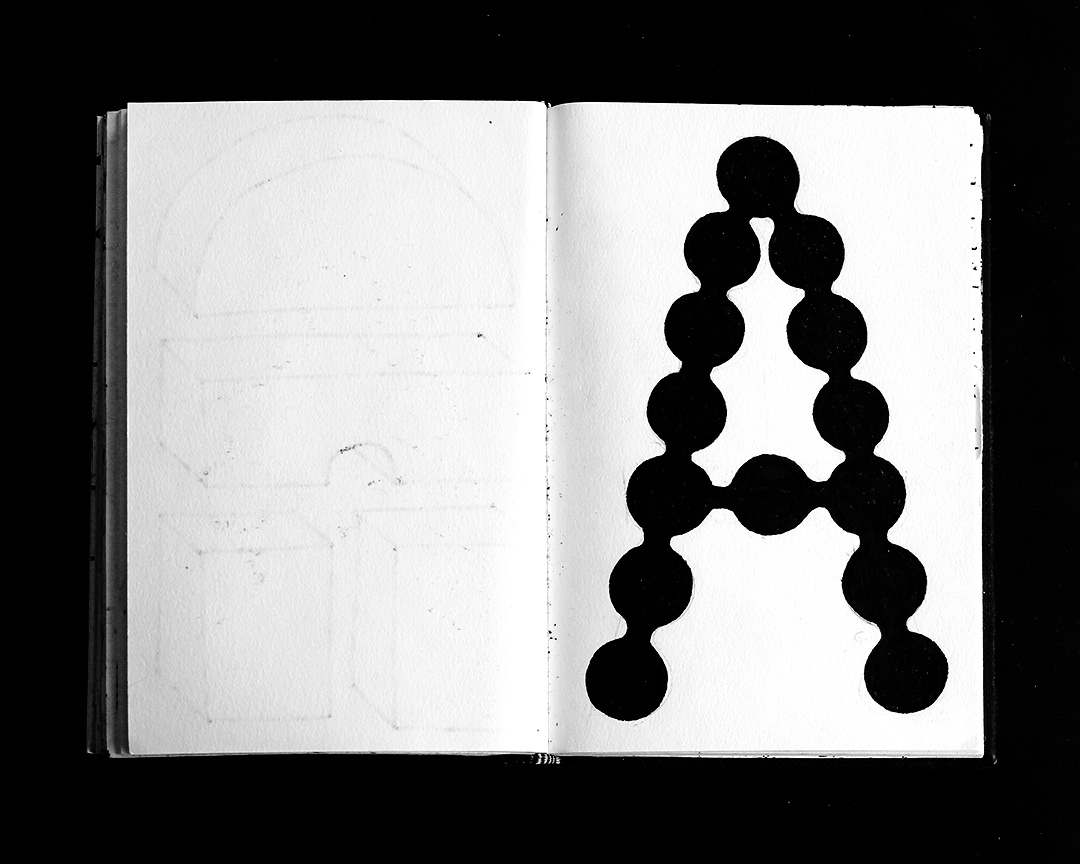 grid sketch typedesign typo Minimalism black and white geometric 3D shapes