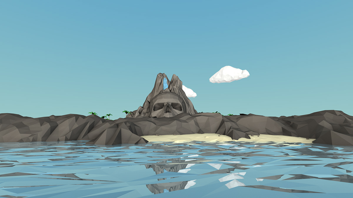Skull Rock Island c4d cinema 4d floating island skull Island Low Poly lowpoly motion Landscape 3D motion design