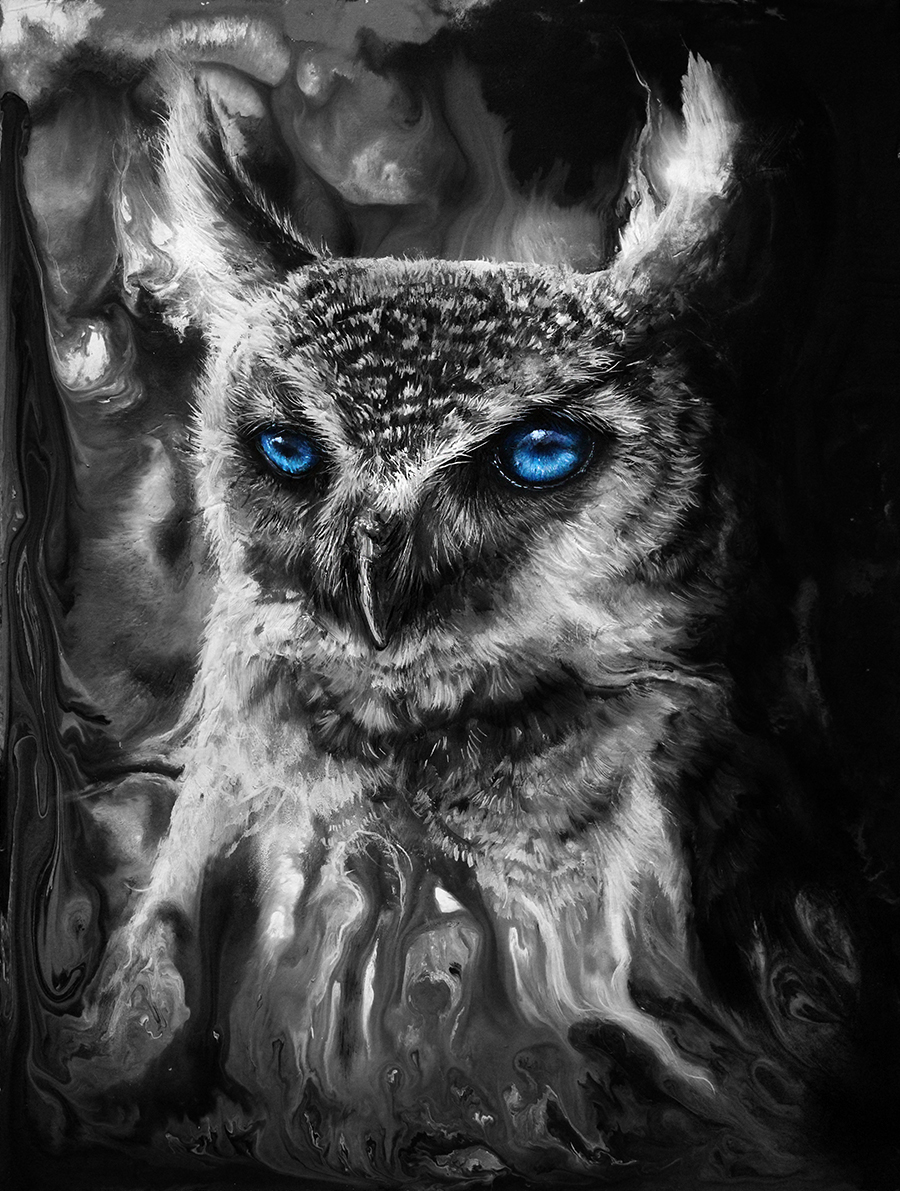 owl Great Horned Owl bird bird of prey surreal contemporary animal Nature wildlife Blue Eyes