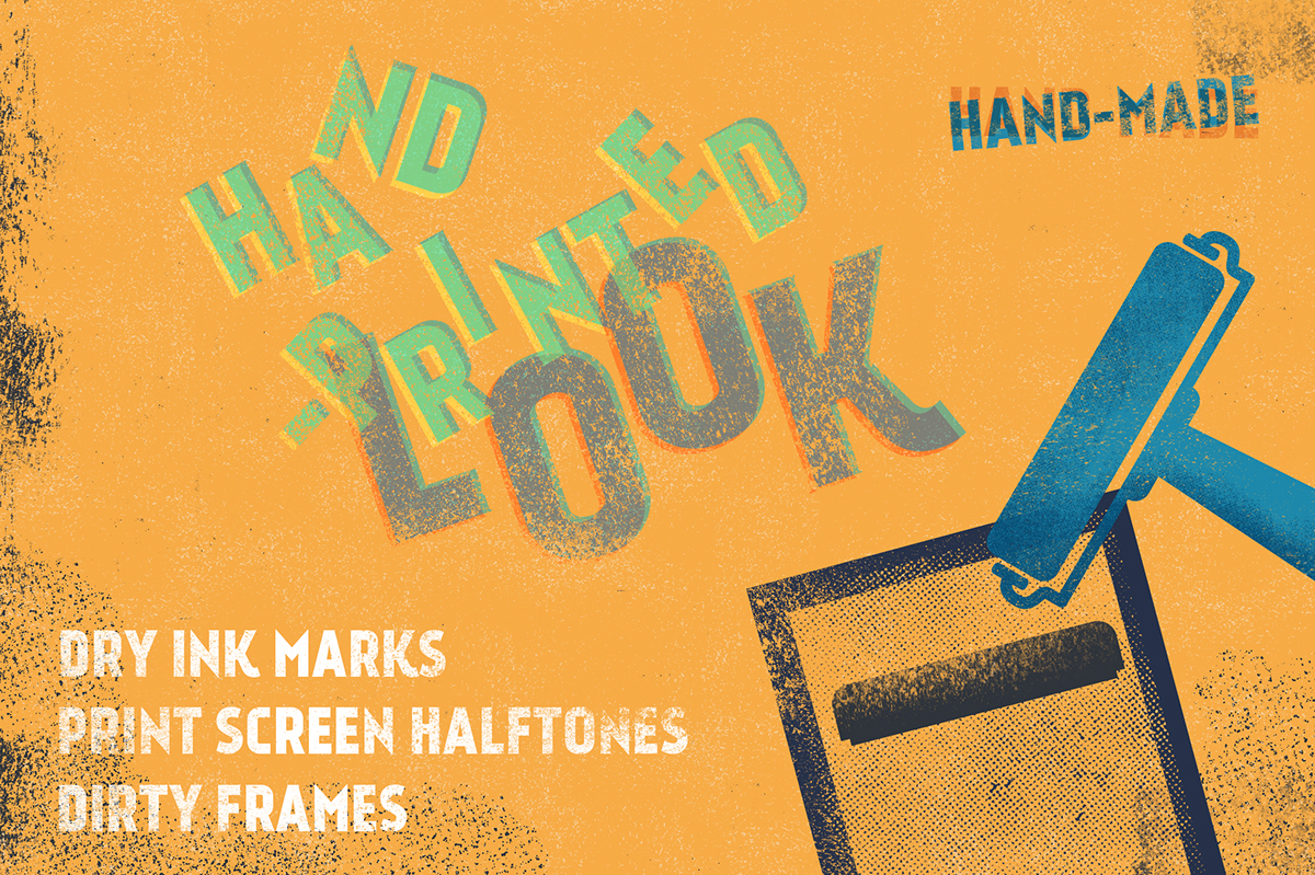 halftones hand-printed screen printing hand-made textures freebie brushes Free font used Poster Design ink dry ink grunge free photoshop brushes