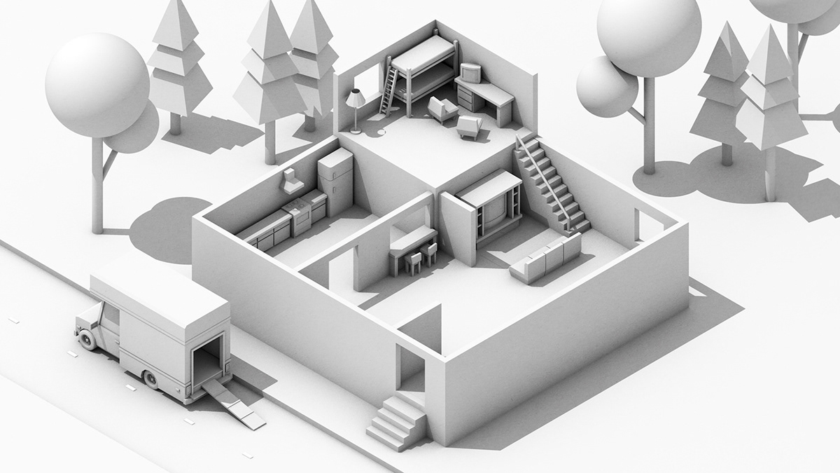 3D 3D illustration 3d render apartment art concept art Digital Art  ILLUSTRATION  moving out moving out game