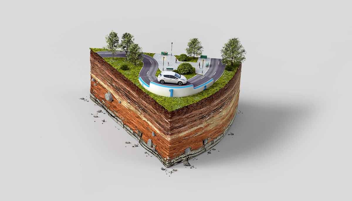 car electric cake earth stone slice beach mountain rollercoaster miniworld print 3D Matte-painting