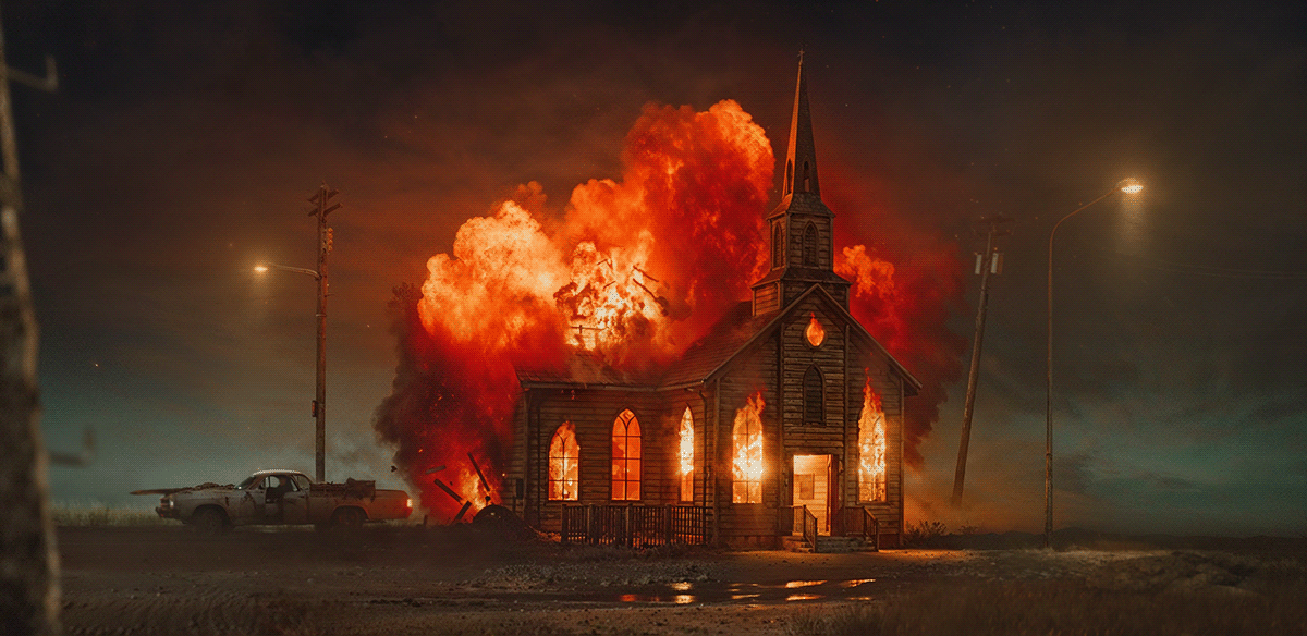 3D burning CGI church dark Digital Art  fire horror surreal vfx