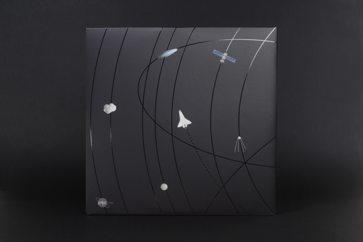 vinyl record Album sleeve Space  black solar system stickers birds flight futuristic Varnish dark UV