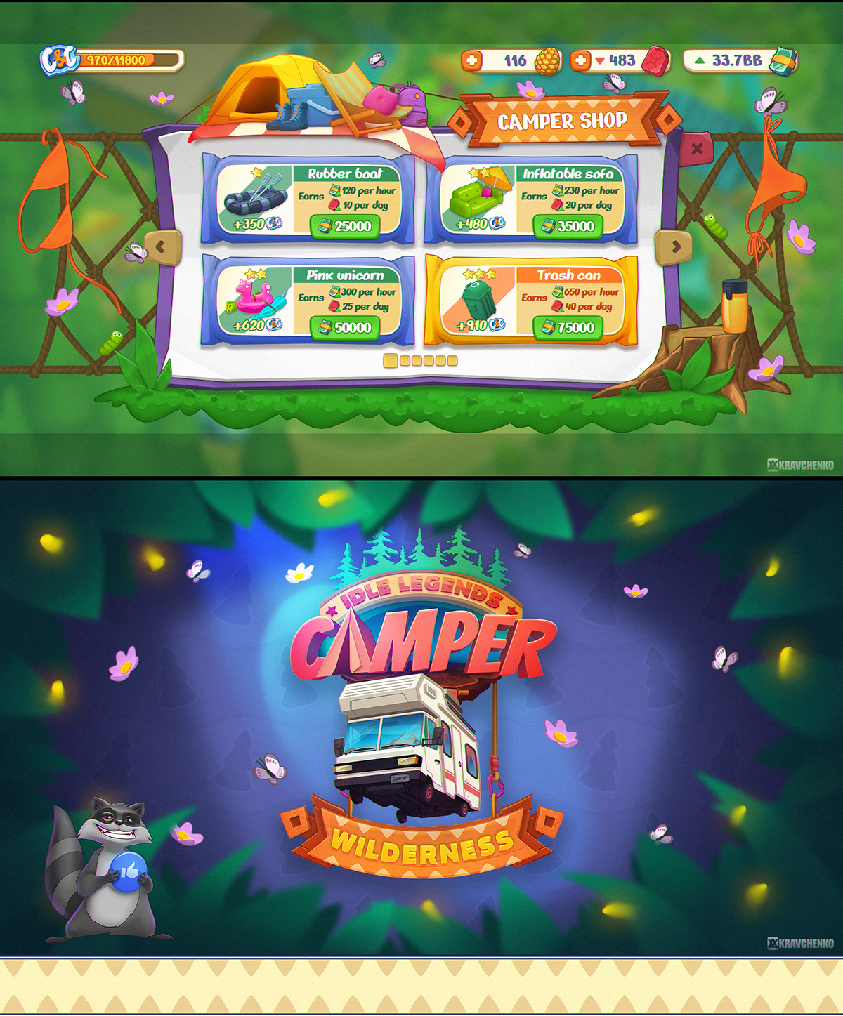 2D camper Character concept art Game Art icon design  mobile game ui design user interface vector art
