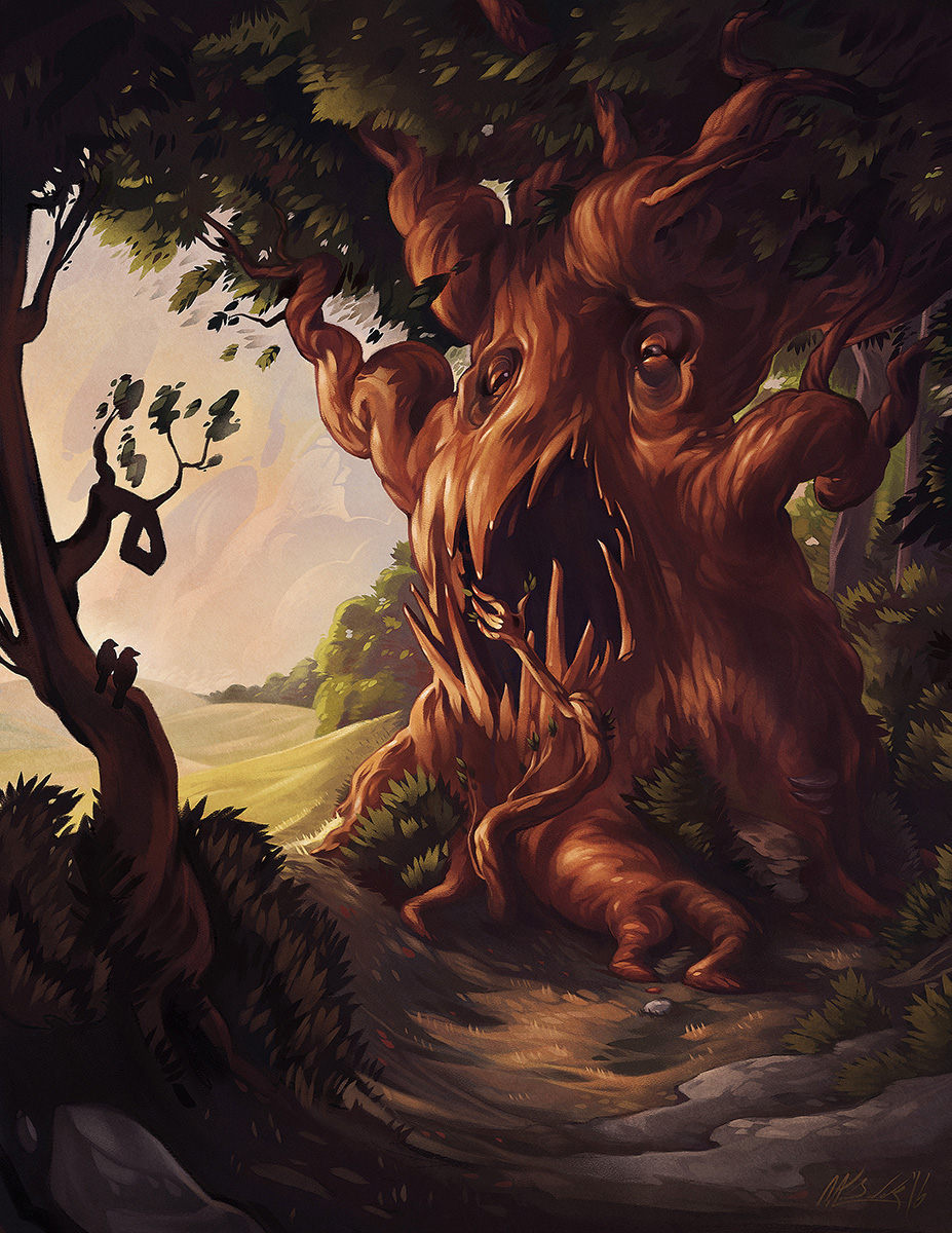 monster Tree  forest creature Halloween sleepy Sunrise fantasy