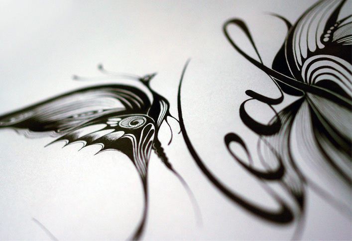 butterfly ink letters arabic typography leaf flower