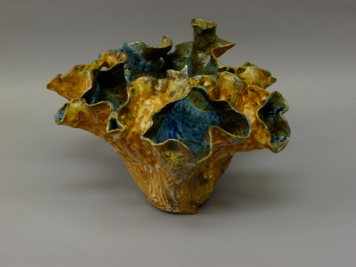 clay ceramics  art stoneware Vase fluted glaze color highfire sculpture