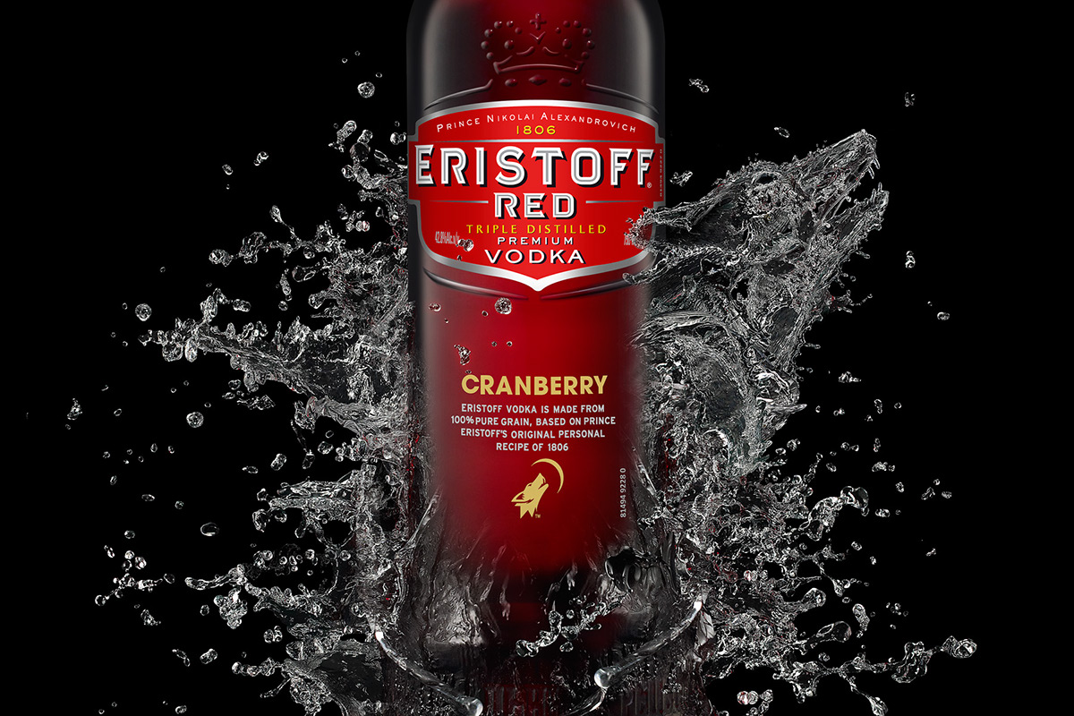 Eristoff Vodka bottle splash wolf alcohol beverage