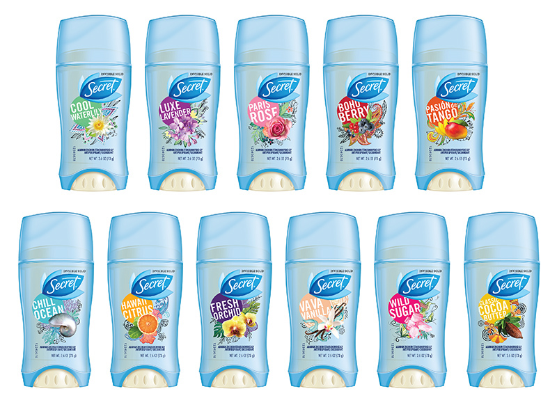 Illustrations used on packaging for Procter & Gamble's Secret Deod...