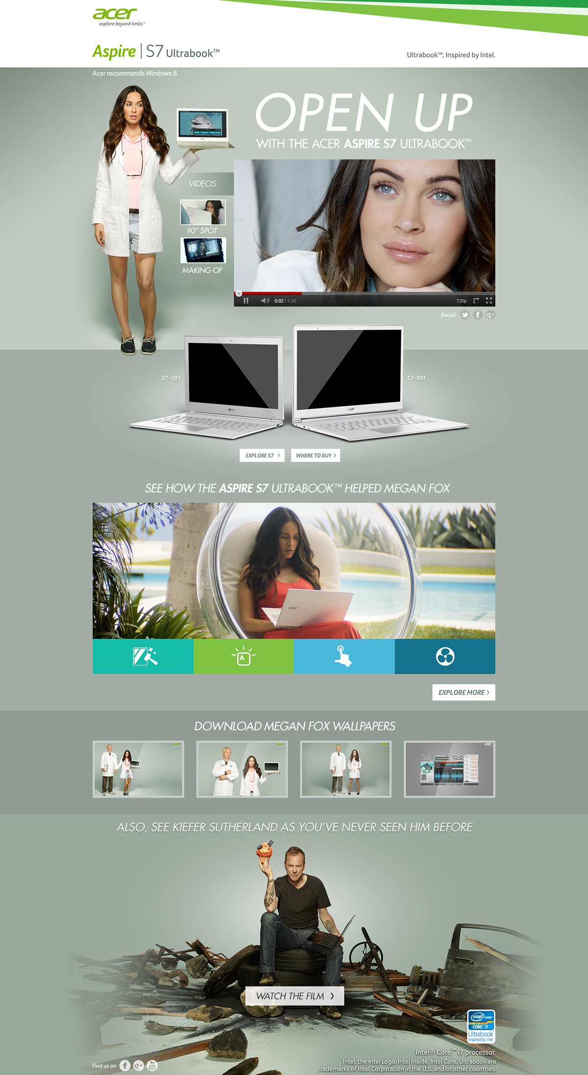 acer Aspire S7  megan fox landing page campaign dolphin css html5 notebook mother london