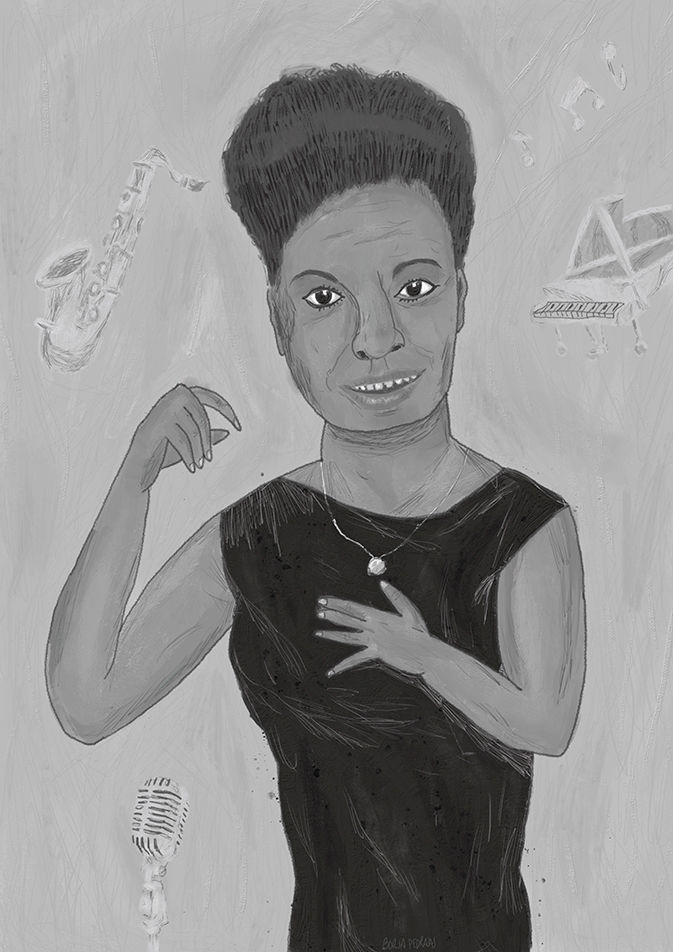 Singer jazz nina simone portrait watercolor pencil soul black White