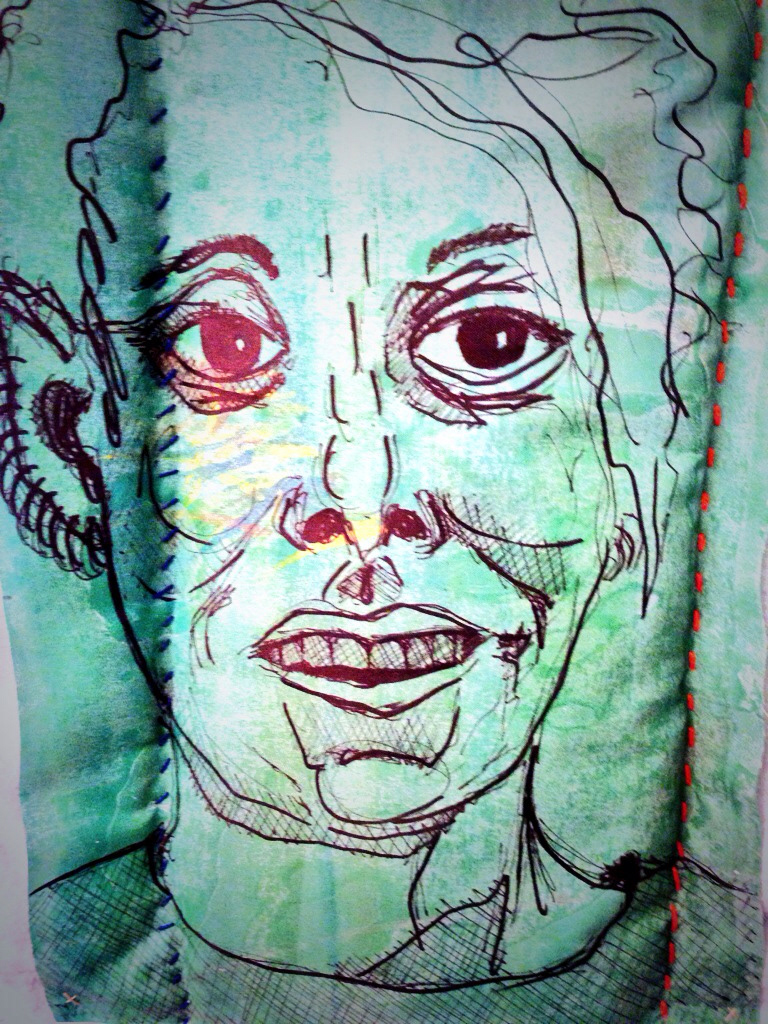 self portrait portrait mixed media textile art