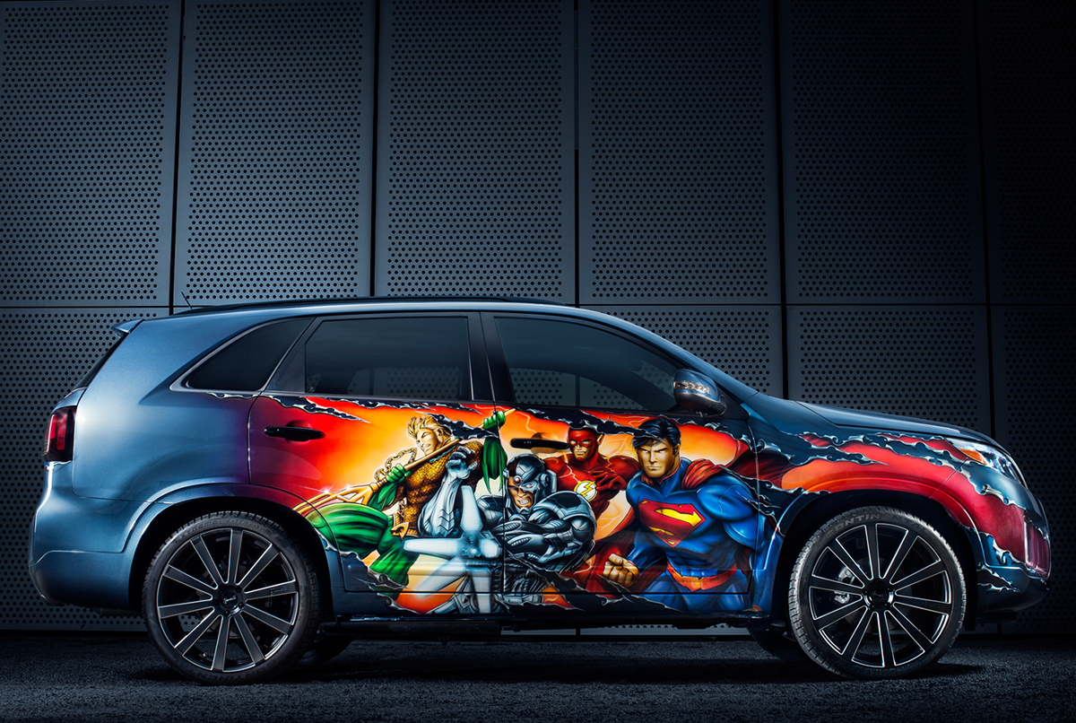 kia justice league dc Cars car retouching Dc Comics batman superman comics comic-con composite photography product retouching car photography
