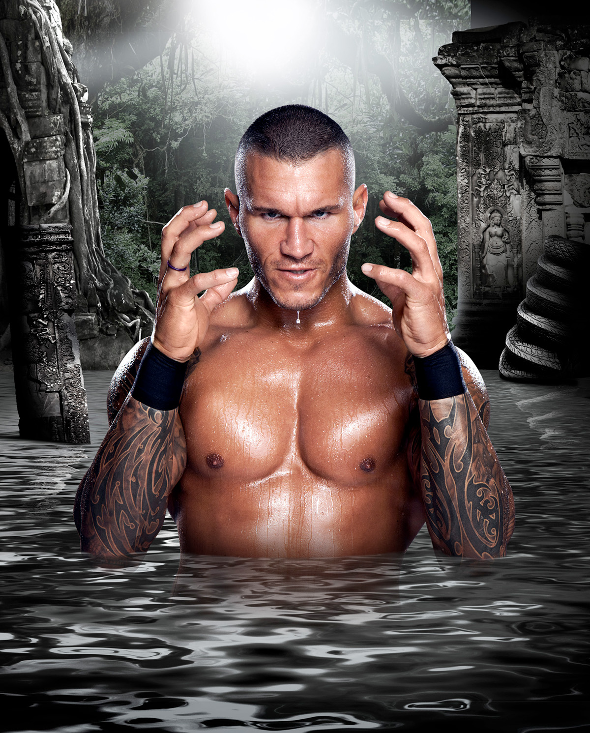 WWE randy orton water splash swamp temple Composite jungle movement publishing   Wrestling mysterious Moody Theatrical