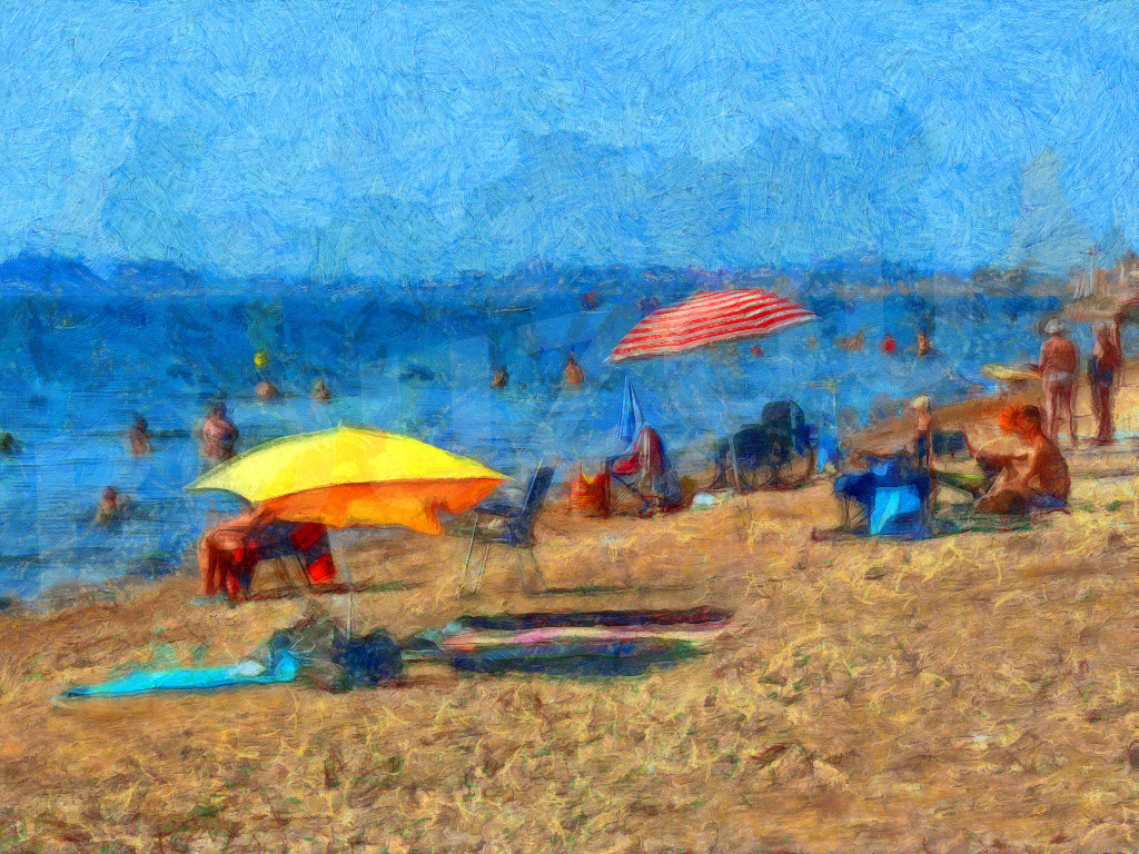 beach umbrellas sand Landscape swimmers bathers sea water landscapes Photography 